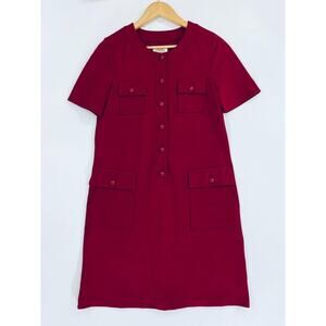 Talbots Dress Women's Petite Size 6 Red Front Buttons Pockets Short Sleeve